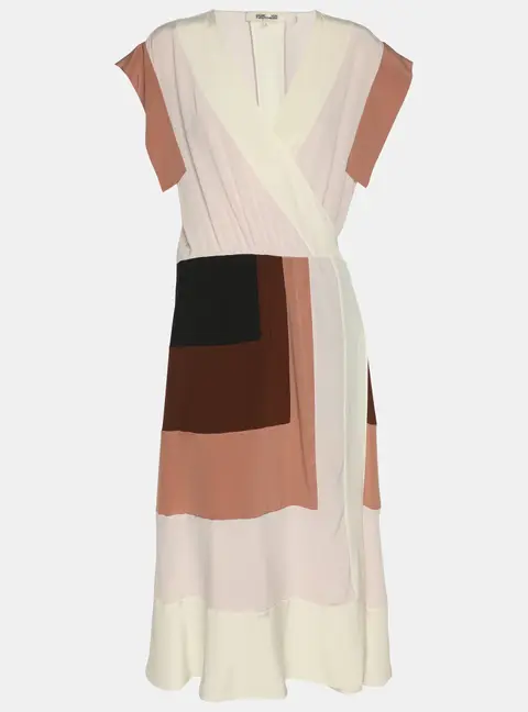Diane Von Furstenberg Multicolour Colour Block Crepe Wrap Dress L