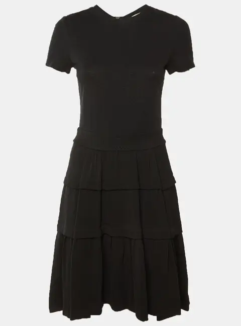Diane Von Furstenberg Black Wool Knit Tiered Midi Dress M
