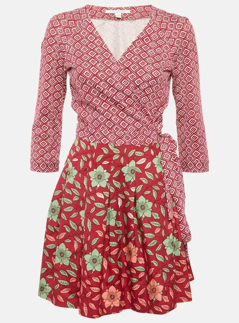 Diane Von Furstenberg Pink Printed Jersey and Cotton Jewel Wrap Dress M