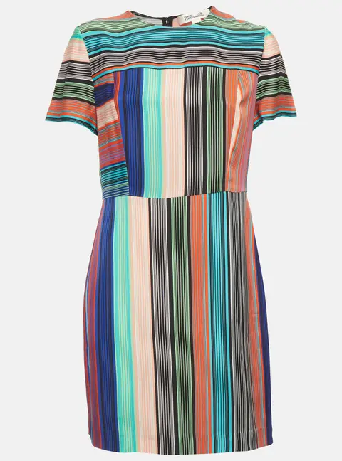 Diane von Furstenberg Multicolor Striped Crepe Short Dress L