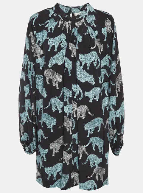 Diane Von Furstenberg Black Printed Crepe Mini Dress L