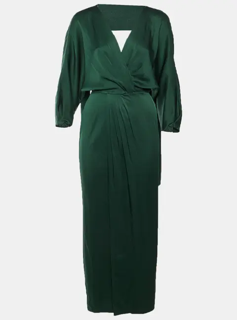 Diane Von Furstenberg Green Crepe Zip Up Maxi Dress XS