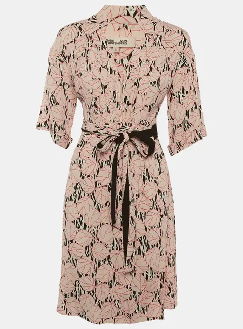 Diane Von Furstenberg Light Orange Printed Crepe Wrap Mini Dress S
