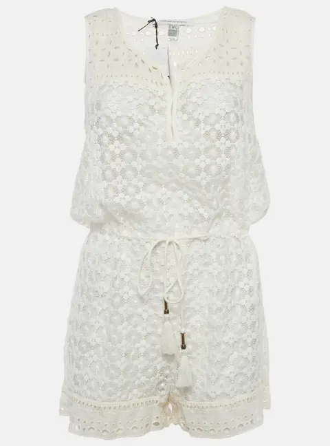 Diane Von Furstenberg White Lace Sheer Playsuit S
