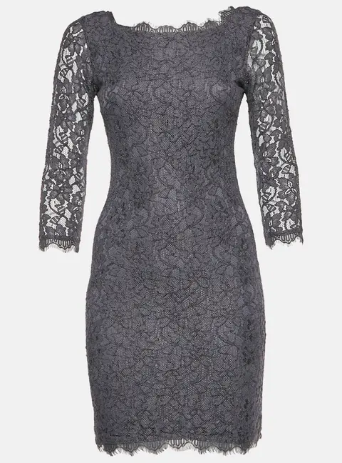 Diane Von Furstenberg Grey Lace Zip Up Mini Dress S