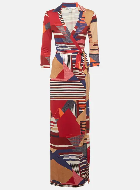 Diane Von Furstenberg Multicolor Geometric Print Knit Abigail Wrap Dress M