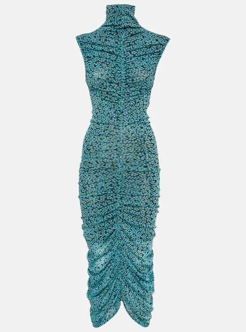 Diane Von Furstenberg Black/Blue Floral Print Jersey Ruched Midi Dress XS