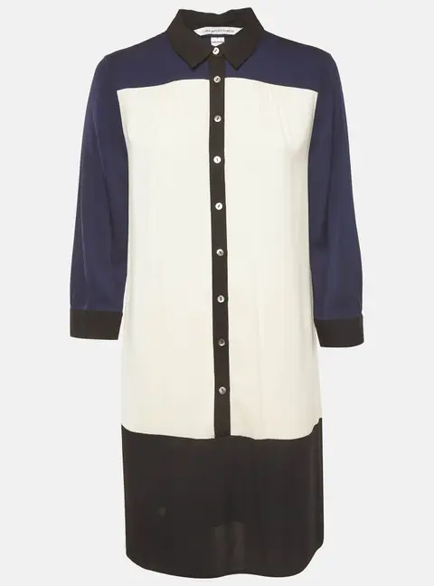 Diane Von Furstenberg Colour Block Silk Mini Shirt Dress M