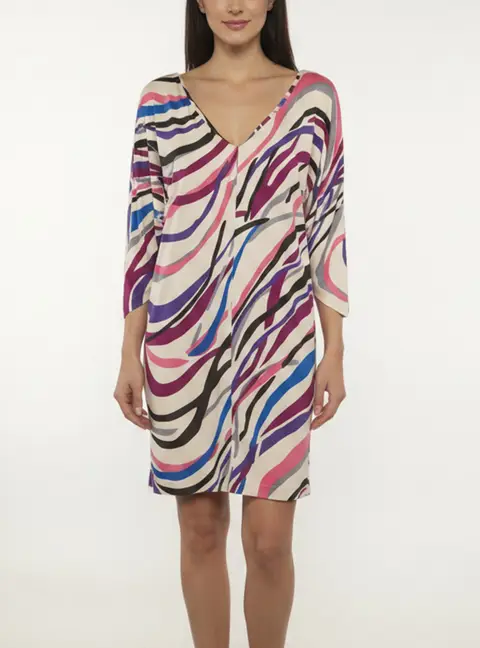 Diane Von Furstenberg Multicolor Printed Jersey Batwing Sleeve Mini Dress S
