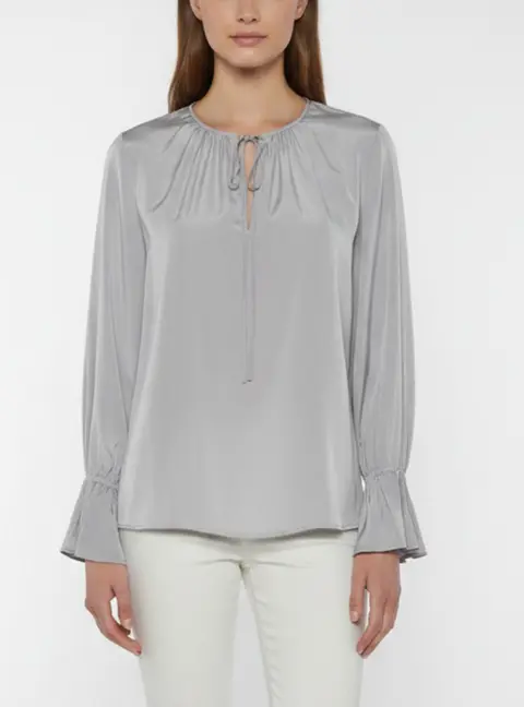 Diane Von Furstenberg Lilac Satin Ruffled Neck-Tie Blouse M