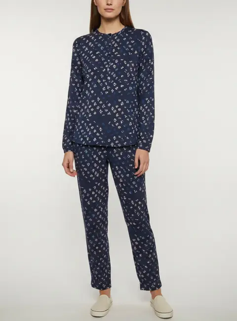 Diane Von Furstenberg Blue Floral Print Silk Blend Top and Pant Set S