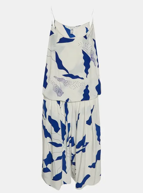 Diane Von Furstenberg White/Blue Abstract Print Silk Romper M