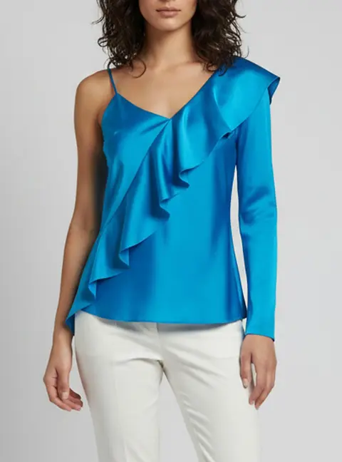 Diane Von Furstenberg Blue Silk Ruffle Top S