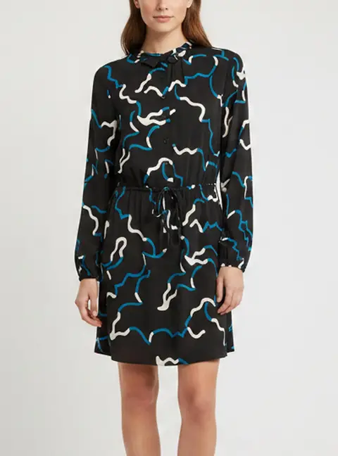 Diane Von Furstenberg Black Abstract Print Stretch Crepe Lindi Mini Dress M
