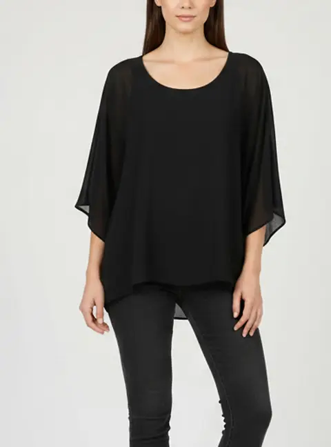 Diane Von Furstenberg Black Crepe Nancy Tulip Sleeve Tops L