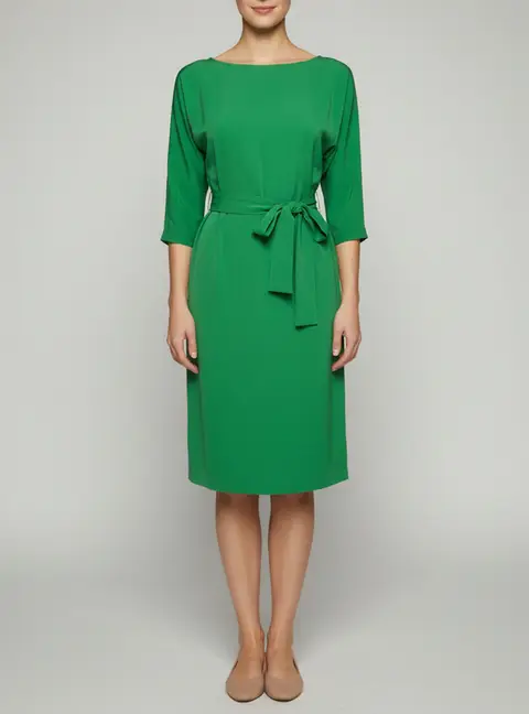 Diane Von Furstenberg Green Crepe Belted Midi Dress M