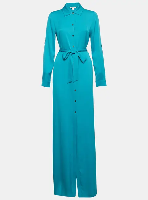 Diane Von Furstenberg Turquoise Stretch Silk Amina Maxi Shirt Dress S