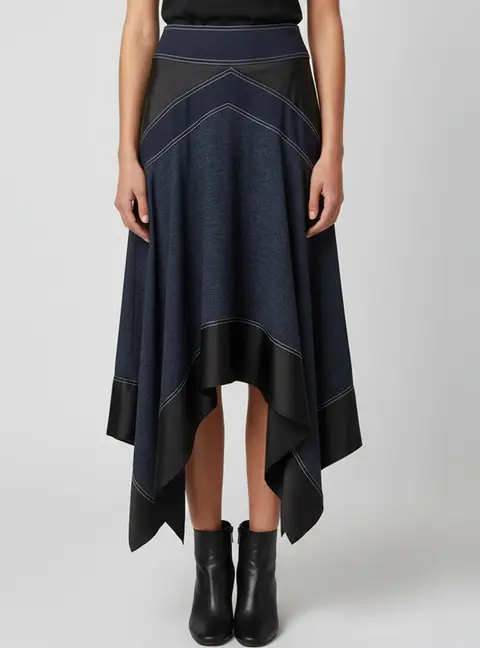 Diane Von Furstenberg Blue/Black Printed Crepe Asymmetric Midi Skirt S