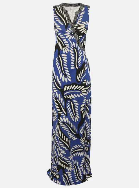 Diane Von Furstenberg Blue Printed Silk Wrap Dress M