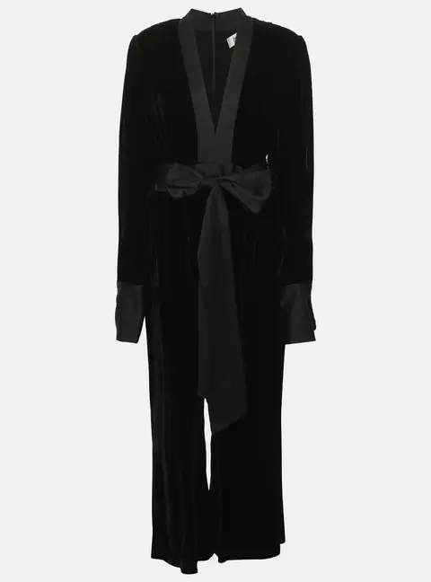 Diane Von Furstenberg Black Velvet Vegas Belted Jumpsuit L