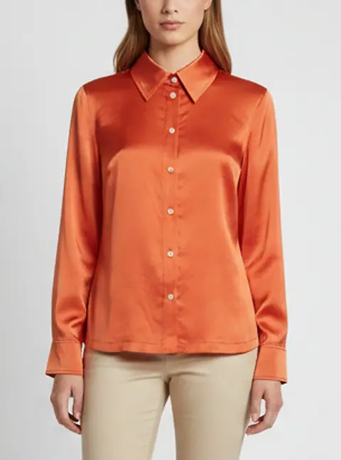 Diane von Furstenberg Orange Satin Button Front Shirt S