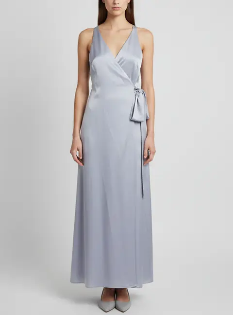 Diane Von Furstenberg Blue Satin Wrap Maxi Dress S