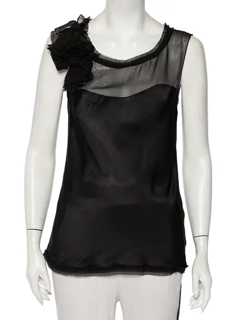 Diane Von Furstenberg Black Silk Draped Detail Sleeveless Mell Top L