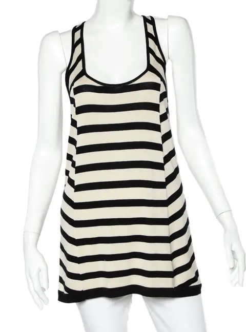 Diane Von Furstenberg Beige & Black Striped Knit Racer Back Tank Top S