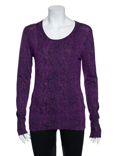 Diane Von Furstenberg Purple Animal Print Knit Neva Top S