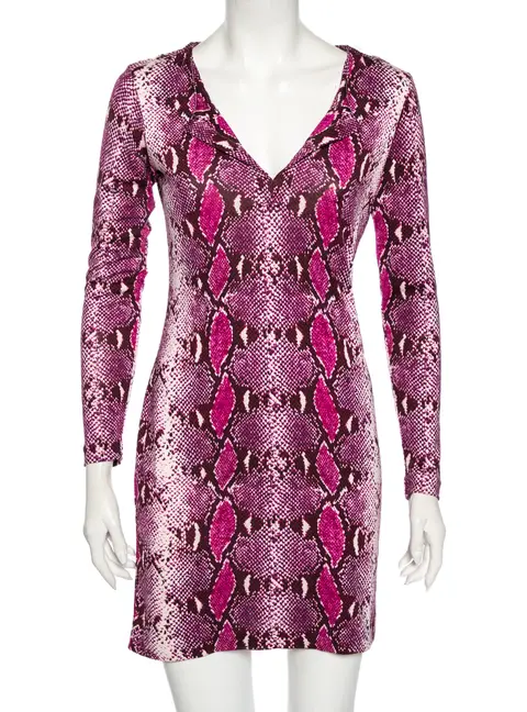 Diane von Furstenberg Purple Animal Print Silk Reina Long Sleeve Dress S