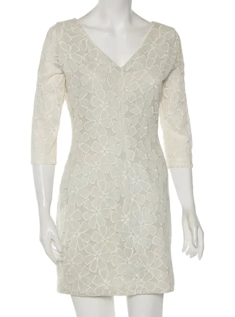 Diane Von Furstenberg Pale Grey & Cream Floral Embroidered Silk Sarita Dress M
