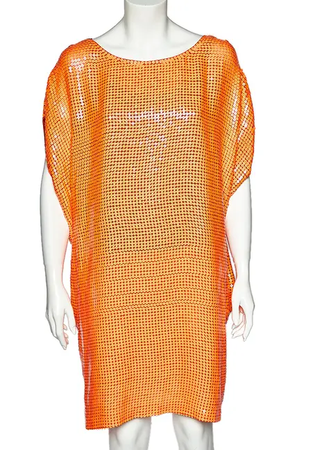Diane Von Furstenberg Neon Orange Sequin Embellished Silk Kei Tunic L
