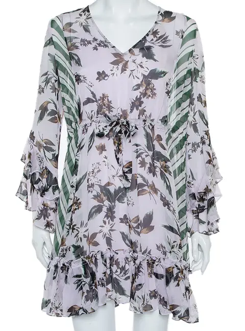 Diane Von Furstenberg Multicolor Silk Ruffled Oversized Mini Dress XS