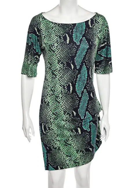 Diane von Furstenberg Green Printed Silk Knee Length Dress S