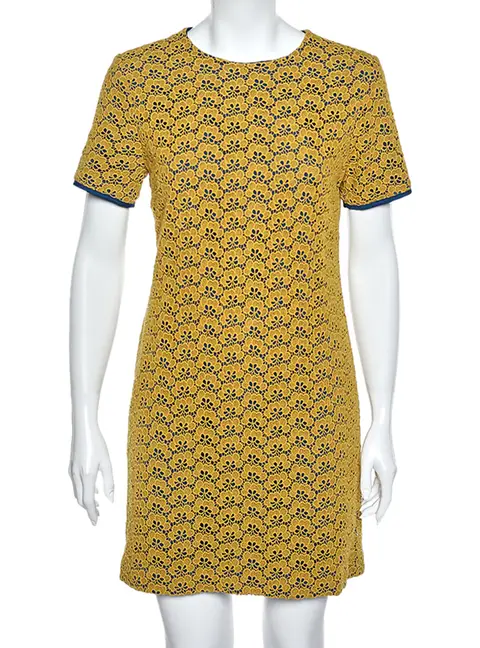 Diane von Furstenberg Yellow Lace Contrast Lined Shift Dress M
