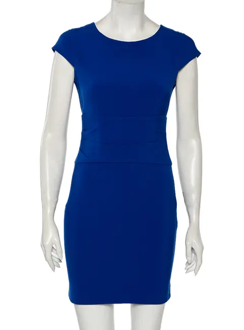 Diane Von Furstenberg Blue Knit Ruched Waist Detailed Dress S