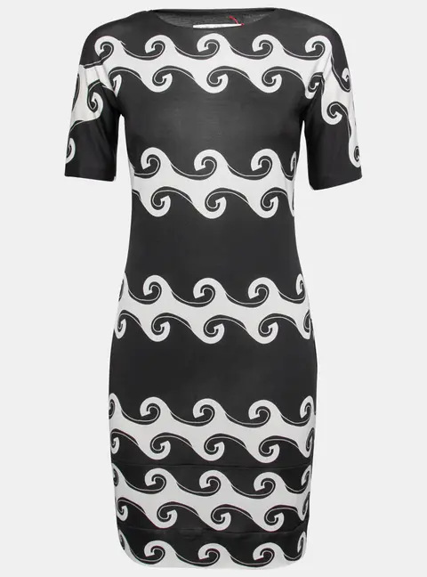 Diane Von Furstenberg Monochrome Wave Print Silk Knit Cyrani Dress M