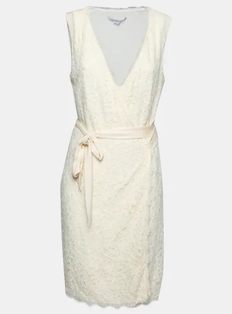 Diane Von Furstenberg Cream Lace Wrap Dress L