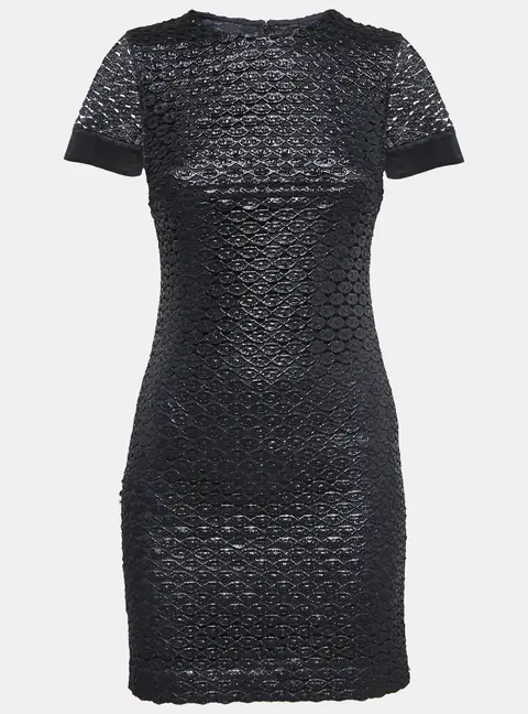 Diane Von Furstenberg Metallic Black Lace New Cindy Dress XS