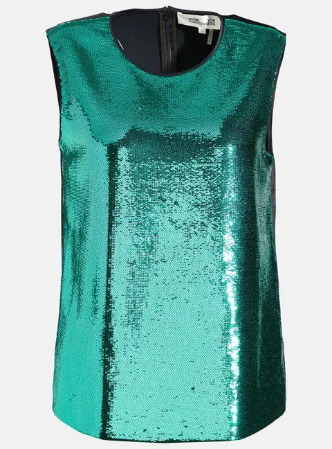 Diane von Furstenberg Green Sequined Tank Top P