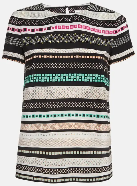 Diane Von Furstenberg Multicolor Print and Studded Silk Top XS
