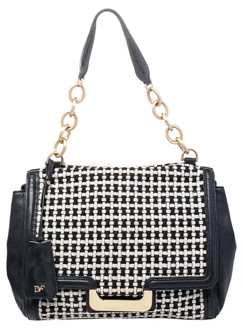 Diane Von Furstenberg Black Fabric and Leather Shoulder Bags