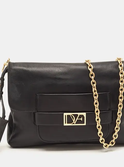 Diane Von Furstenberg Mimosa Black Leather Chain Clutch