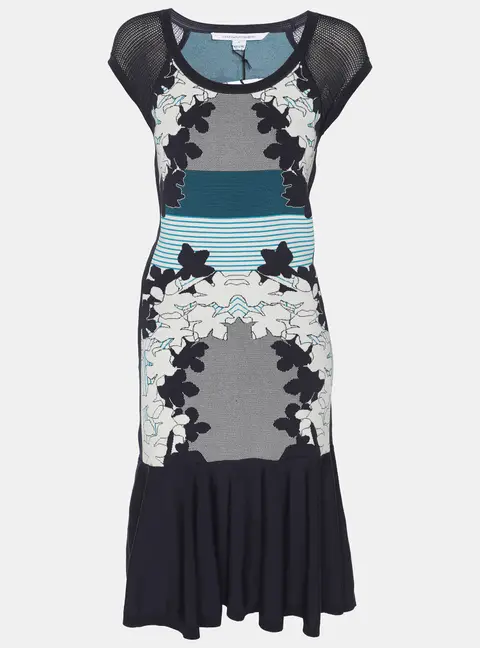 Diane Von Furstenberg Navy Blue/White Knit Jalen Dress S