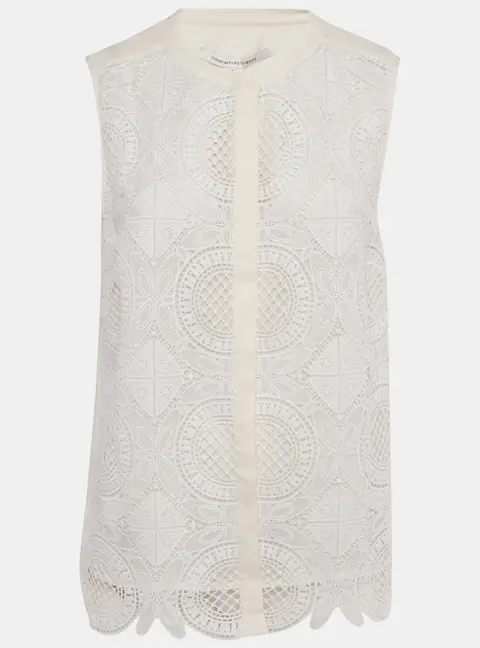 Diane Von Furstenberg Ivory Lace & Silk Lakyn Sleeveless Top M