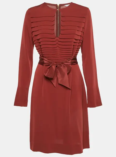 Diane Von Furstenberg Brick Red Crepe Pintuck Detail Kimian Dress L