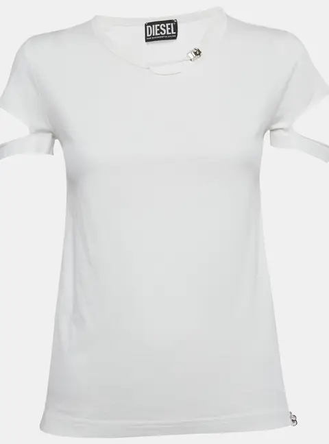 Diesel White Jersey Ripped Detail T-Shirt S