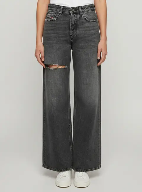 Diesel Grey Denim Distressed Wide Leg Jeans M /Waist 28"