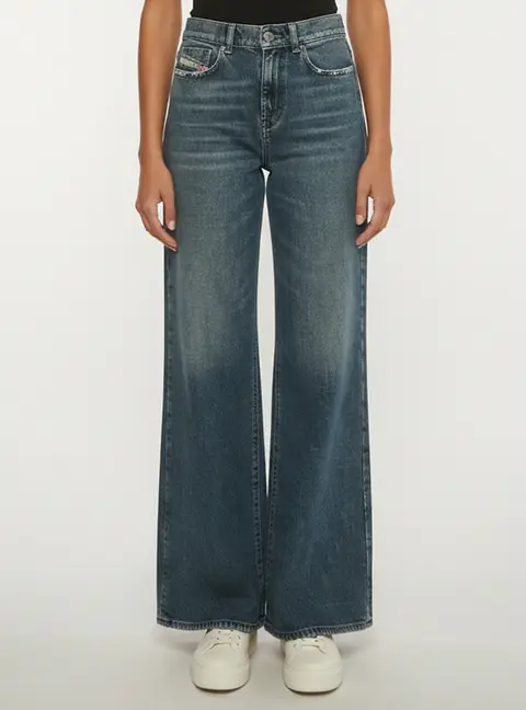Diesel Blue Denim Distressed Wide Leg Jeans S /Waist 25"