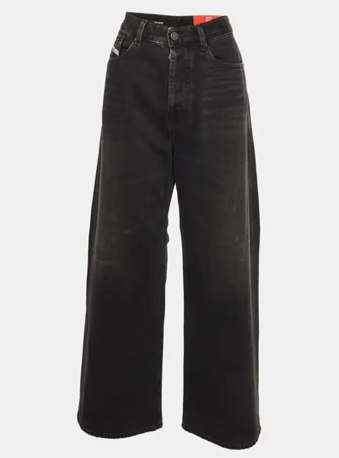 Diesel Black Washed Denim Wide-Leg Jeans S/Waist 25"